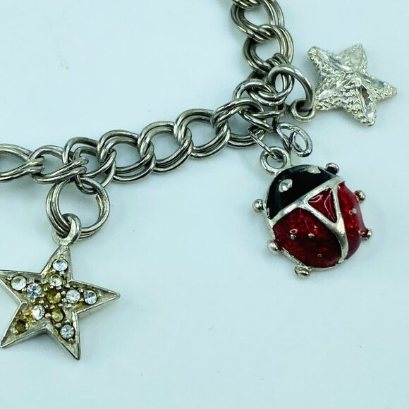 Italian 925 Sterling Silver Charm Bracelet with Rhinestone Enamel Charms JR993 - Picture 3 of 7